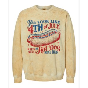 You Look Like 4th Of July Makes Me Want A Hotdog Real Bad Colorblast Crewneck Sweatshirt