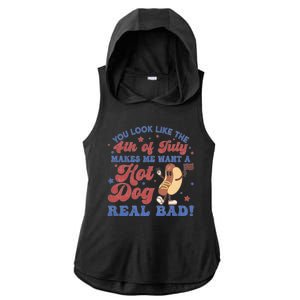 You Look Like The Fouth Of July Makes Me Want A Hot Dog Real Bad Ladies PosiCharge Tri-Blend Wicking Draft Hoodie Tank