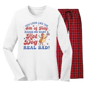 You Look Like The Fouth Of July Makes Me Want A Hot Dog Real Bad Women's Long Sleeve Flannel Pajama Set 