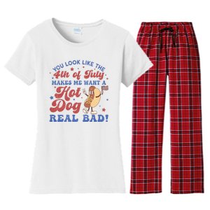 You Look Like The Fouth Of July Makes Me Want A Hot Dog Real Bad Women's Flannel Pajama Set