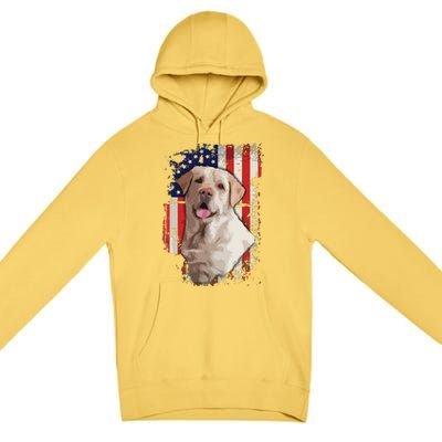 Yellow Labrador Labs Patriotic American Flag Dog 4th Of July Premium Pullover Hoodie