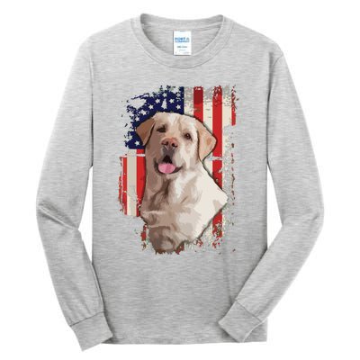 Yellow Labrador Labs Patriotic American Flag Dog 4th Of July Tall Long Sleeve T-Shirt