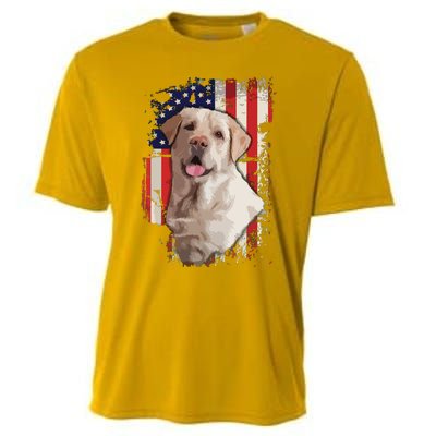 Yellow Labrador Labs Patriotic American Flag Dog 4th Of July Cooling Performance Crew T-Shirt