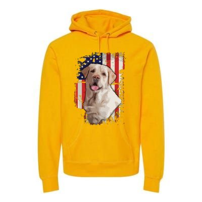 Yellow Labrador Labs Patriotic American Flag Dog 4th Of July Premium Hoodie