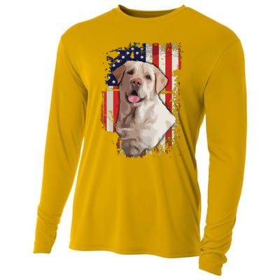 Yellow Labrador Labs Patriotic American Flag Dog 4th Of July Cooling Performance Long Sleeve Crew