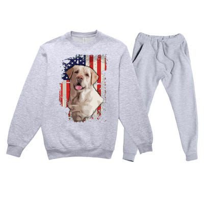 Yellow Labrador Labs Patriotic American Flag Dog 4th Of July Premium Crewneck Sweatsuit Set