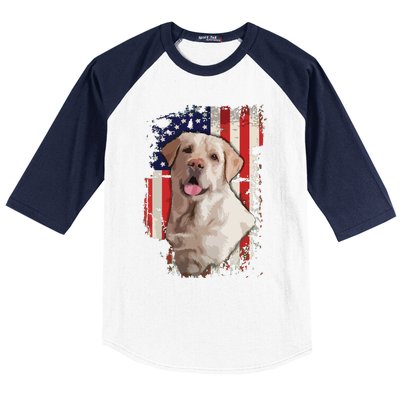 Yellow Labrador Labs Patriotic American Flag Dog 4th Of July Baseball Sleeve Shirt