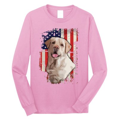 Yellow Labrador Labs Patriotic American Flag Dog 4th Of July Long Sleeve Shirt