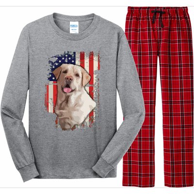 Yellow Labrador Labs Patriotic American Flag Dog 4th Of July Long Sleeve Pajama Set