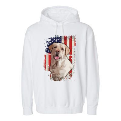 Yellow Labrador Labs Patriotic American Flag Dog 4th Of July Garment-Dyed Fleece Hoodie