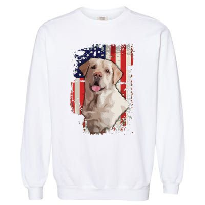 Yellow Labrador Labs Patriotic American Flag Dog 4th Of July Garment-Dyed Sweatshirt