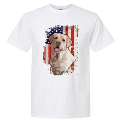 Yellow Labrador Labs Patriotic American Flag Dog 4th Of July Garment-Dyed Heavyweight T-Shirt