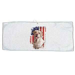 Yellow Labrador Labs Patriotic American Flag Dog 4th Of July Large Microfiber Waffle Golf Towel