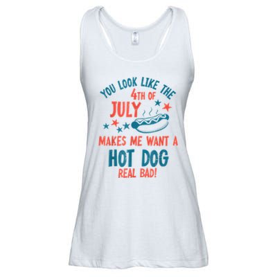 You Look Like 4th Of July Makes Me Want A Hot Dog Real Bad Ladies Essential Flowy Tank