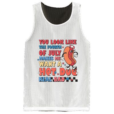 You Look Like 4th Of July Makes Me Want A Hot Dog Real Bad Mesh Reversible Basketball Jersey Tank