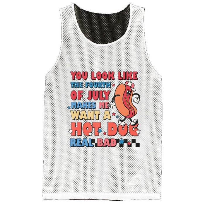 You Look Like 4th Of July Makes Me Want A Hot Dog Real Bad Mesh Reversible Basketball Jersey Tank