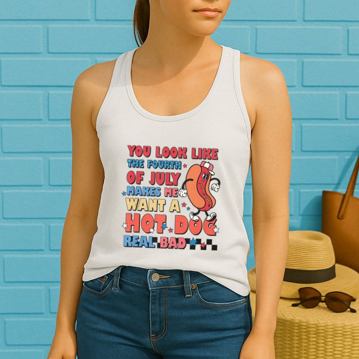 You Look Like 4th Of July Makes Me Want A Hot Dog Real Bad Womens Tank Top