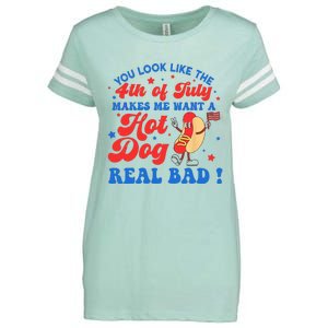 You Look Like 4th Of July Makes Me Want A Hot Dog Real Bad Enza Ladies Jersey Football T-Shirt