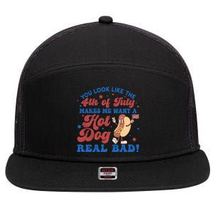 You Look Like The 4th Of July Makes Me Want A Hotdog Real Bad America 7 Panel Mesh Trucker Snapback Hat