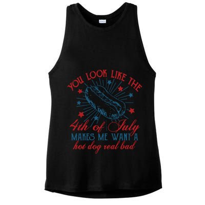 You Look Like The 4th Of July Makes Me Want A Hot Dog Real Bad Ladies PosiCharge Tri-Blend Wicking Tank