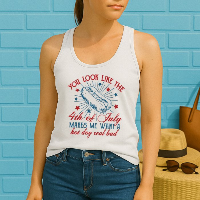 You Look Like The 4th Of July Makes Me Want A Hot Dog Real Bad Womens Tank Top