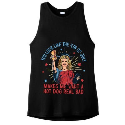 You Look Like The 4th Of July Makes Me Want Hot Dog Real Bad Ladies PosiCharge Tri-Blend Wicking Tank