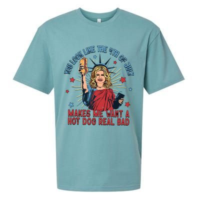 You Look Like The 4th Of July Makes Me Want Hot Dog Real Bad Sueded Cloud Jersey T-Shirt