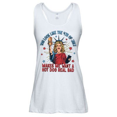 You Look Like The 4th Of July Makes Me Want Hot Dog Real Bad Ladies Essential Flowy Tank