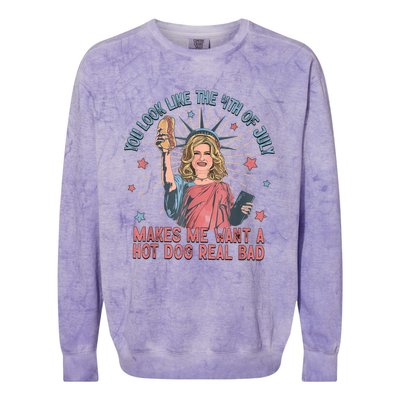 You Look Like 4th Of July Makes Me Want A Hot Dog Real Bad Colorblast Crewneck Sweatshirt