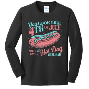 You Look Like The 4th Of July Hot Dog Women Merica Kids Long Sleeve Shirt