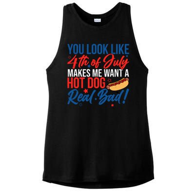 You Look Like 4th Of July Makes Me Want A Hot Dog Real Bad Ladies PosiCharge Tri-Blend Wicking Tank