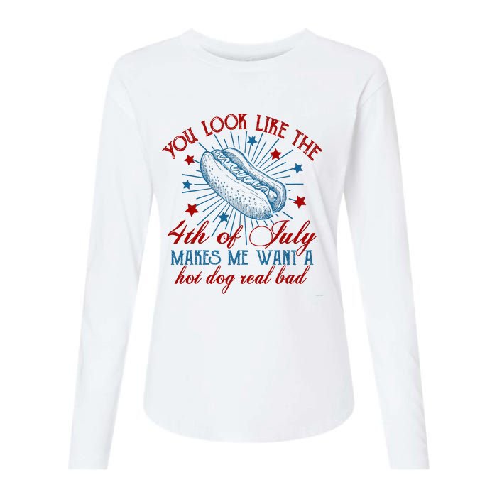 You Look Like The 4th Of July Hot Dog American Womens Cotton Relaxed Long Sleeve T-Shirt