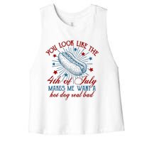 You Look Like The 4th Of July Hot Dog American Women's Racerback Cropped Tank