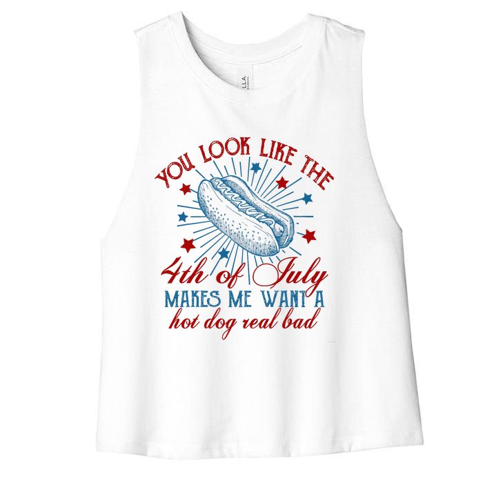 You Look Like The 4th Of July Hot Dog American Women's Racerback Cropped Tank