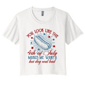 You Look Like The 4th Of July Hot Dog American Women's Crop Top Tee