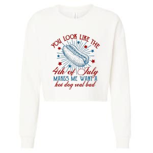 You Look Like The 4th Of July Hot Dog American Cropped Pullover Crew