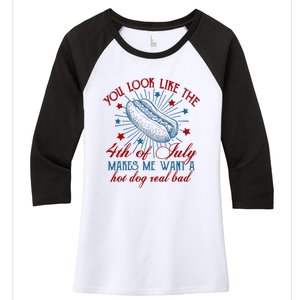 You Look Like The 4th Of July Hot Dog American Women's Tri-Blend 3/4-Sleeve Raglan Shirt