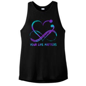 Your Life Matters Suicide Prevention Awareness Infinity Heart Ladies PosiCharge Tri-Blend Wicking Tank