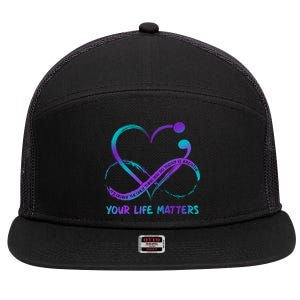 Your Life Matters Suicide Prevention Awareness Infinity Heart 7 Panel Mesh Trucker Snapback Hat