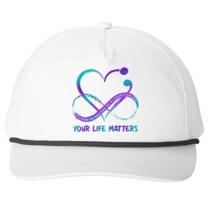 Your Life Matters Suicide Prevention Awareness Infinity Heart Snapback Five-Panel Rope Hat