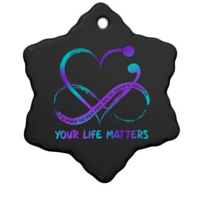 Your Life Matters Suicide Prevention Awareness Infinity Heart Ceramic Star Ornament