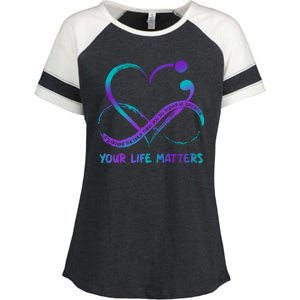 Your Life Matters Suicide Prevention Awareness Infinity Heart Enza Ladies Jersey Colorblock Tee