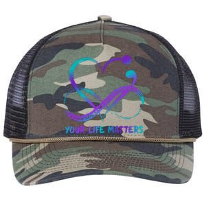 Your Life Matters Suicide Prevention Awareness Infinity Heart Retro Rope Trucker Hat Cap