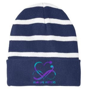 Your Life Matters Suicide Prevention Awareness Infinity Heart Striped Beanie with Solid Band