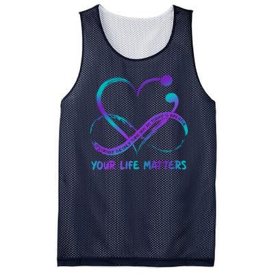 Your Life Matters Suicide Prevention Awareness Infinity Heart Mesh Reversible Basketball Jersey Tank