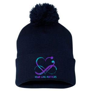 Your Life Matters Suicide Prevention Awareness Infinity Heart Pom Pom 12in Knit Beanie