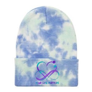 Your Life Matters Suicide Prevention Awareness Infinity Heart Tie Dye 12in Knit Beanie