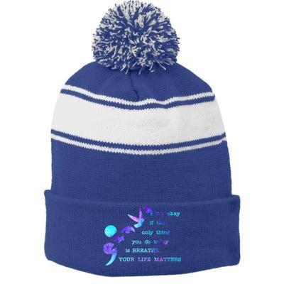 Your Life Matters Suicide Prevention Awareness Stripe Pom Pom Beanie