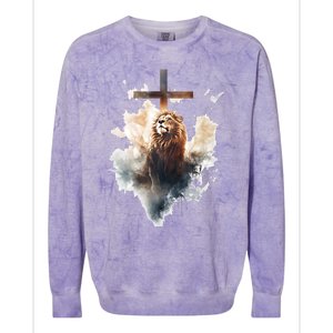 Yeshua Lion Of Judah Christian Faith Gift Christian Cross Design Colorblast Crewneck Sweatshirt