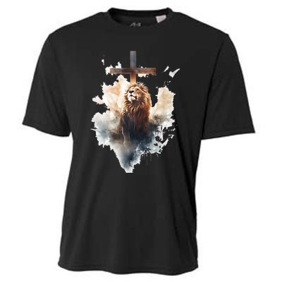 Yeshua Lion Of Judah Christian Faith Gift Christian Cross Design Cooling Performance Crew T-Shirt